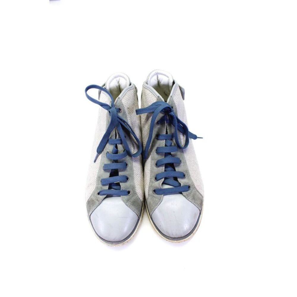 Dolce and Gabbana Mens Leather High Top Sneakers Beige Sky Blue Size 8.5 - Picture 2 of 7